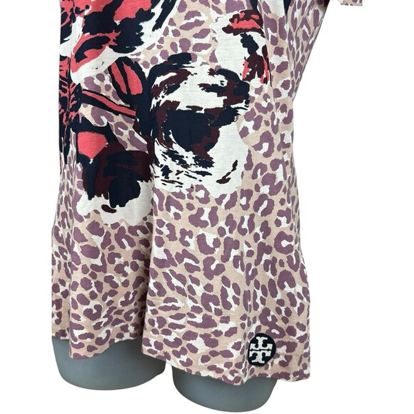 Tory Burch XS Leopard Floral Tee Shirt Artsy Preppy Academia Top Cotton Designer - Picture 6 of 10